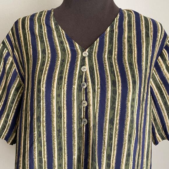 Melrose Studio Shirt Silk striped grandma preppy size Medium - Picture 2 of 7